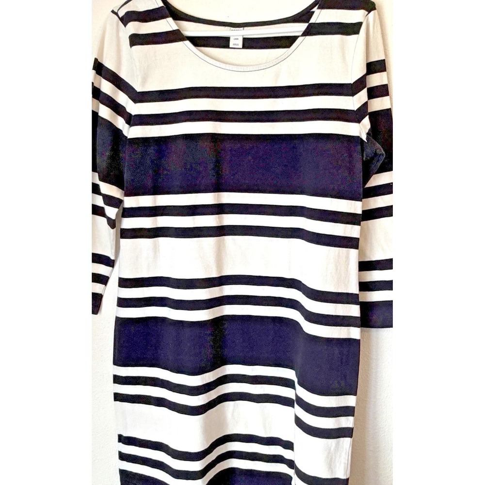 Old Navy Women's Large Striped Dress Black White Purple 3/4 Sleeve Casual